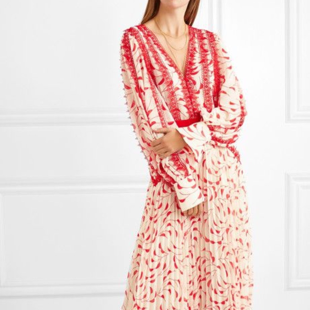 Self-Portrait Crescent-print Chiffon Maxi Dress, Size 2, New